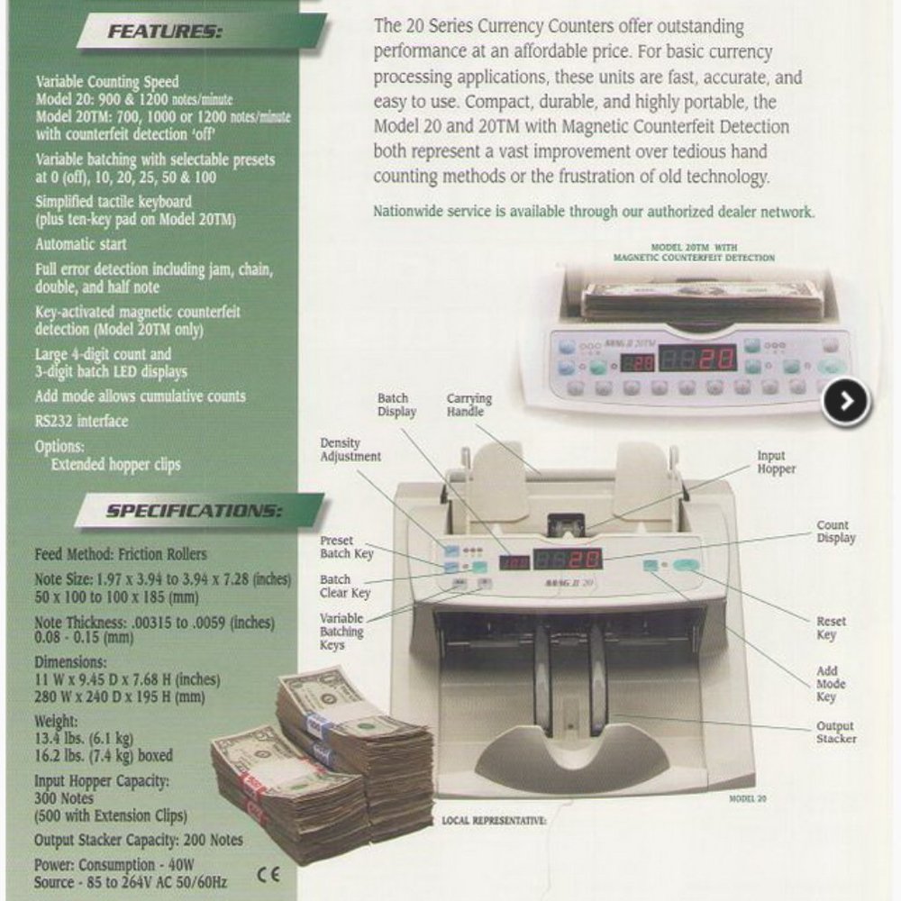 Magner MAGII 20 Series Currency Counter  (Only needs new rubber wheels) - Picture 7 of 7